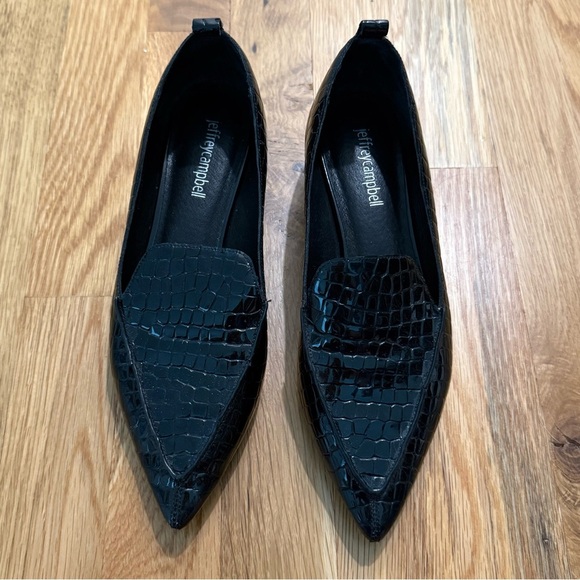 Jeffrey Campbell Viona Loafers | Black Croc-Embossed Patent Leather | Size 6.5 - Picture 1 of 5